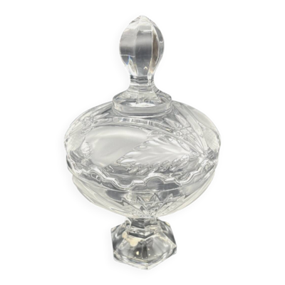 Bonbonnière sur pied en cristal de Paris décor feuilles et fruits-637001