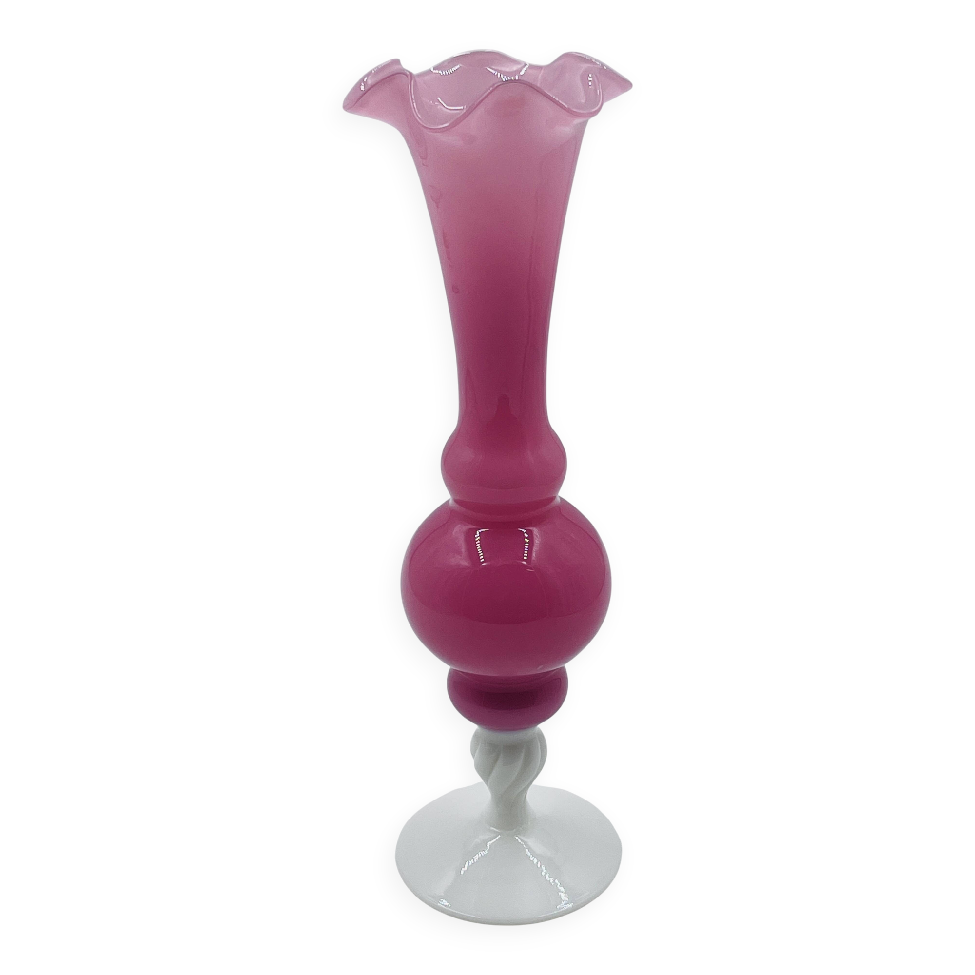 Pink and white opaline vase 31 cm