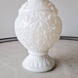 White opaline vase decorated with arabesques and ram's heads