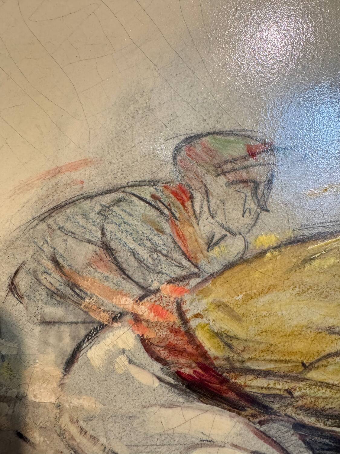 Old painting, horse scene, signed F Castellan, early 20th century
