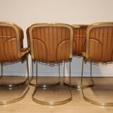 Series of 6 vintage Cidue Italy chairs in leather and metal, 1970s