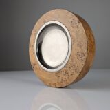 Cendrier en loupe de bois italienne et acier, dans le style de Tomasso Barbi, années 1970