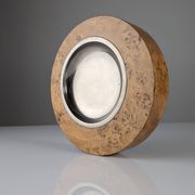 Italian Burl Wood & Steel Ashtray in the Style of Tomasso Barbi, 1970s