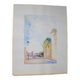 Ecole Française XXème siècle - D Martine - Vue d'une rue de village , Aquarelle