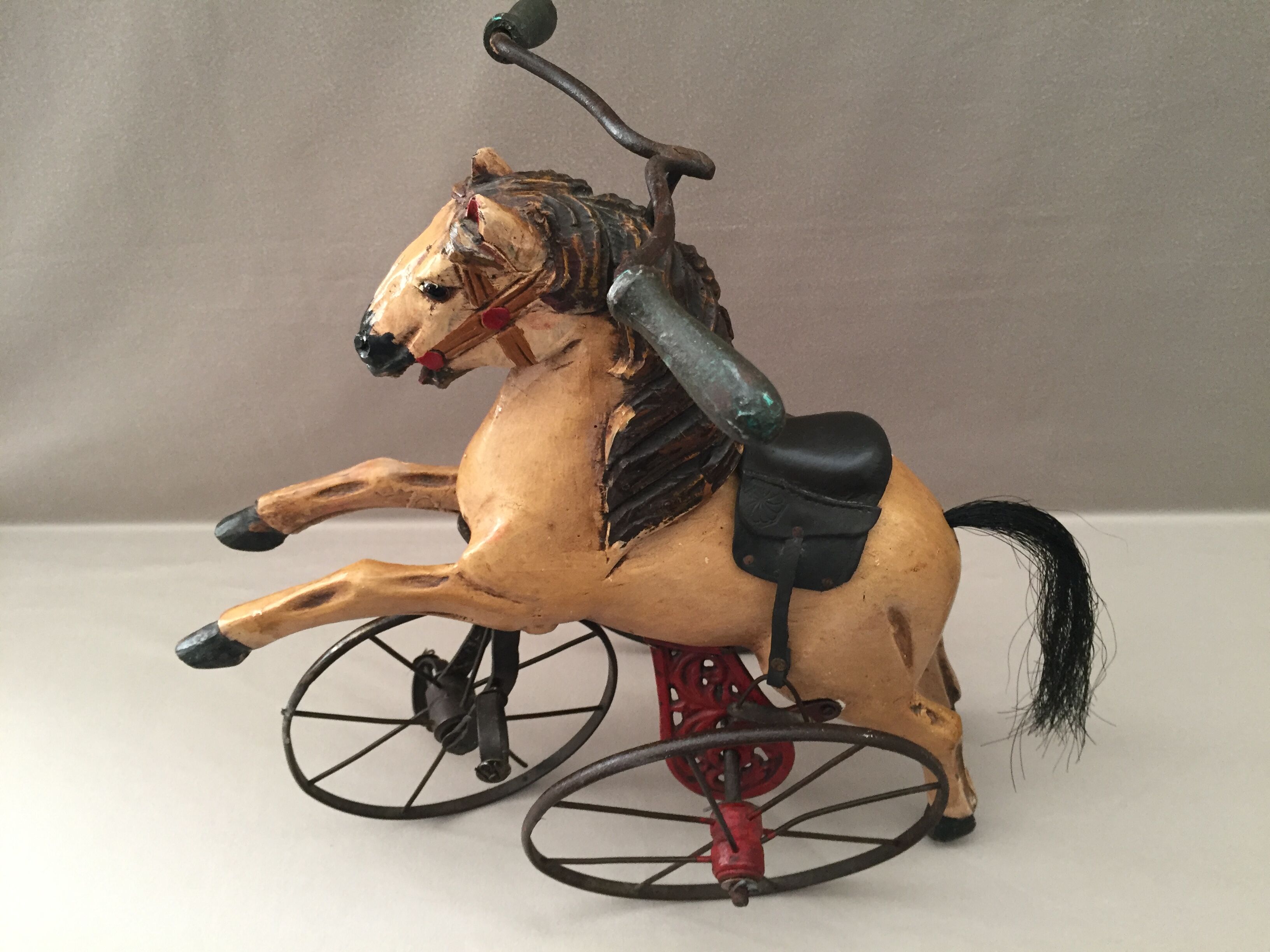 Ancien jouet cheval tricycle en bois sculpt?� collector vintage polychrome art | Selency