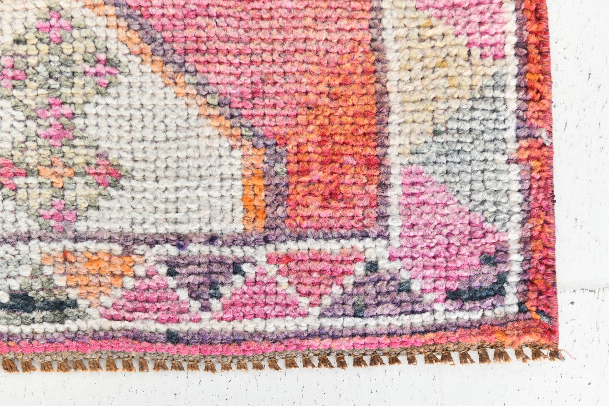 Tapis de couloir en laine rose fuchsia 3x12, style bohème rustique, 90x370 cm