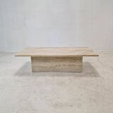 Rectangle Travertine Coffee or Side Table with Brass, Italy 1980s