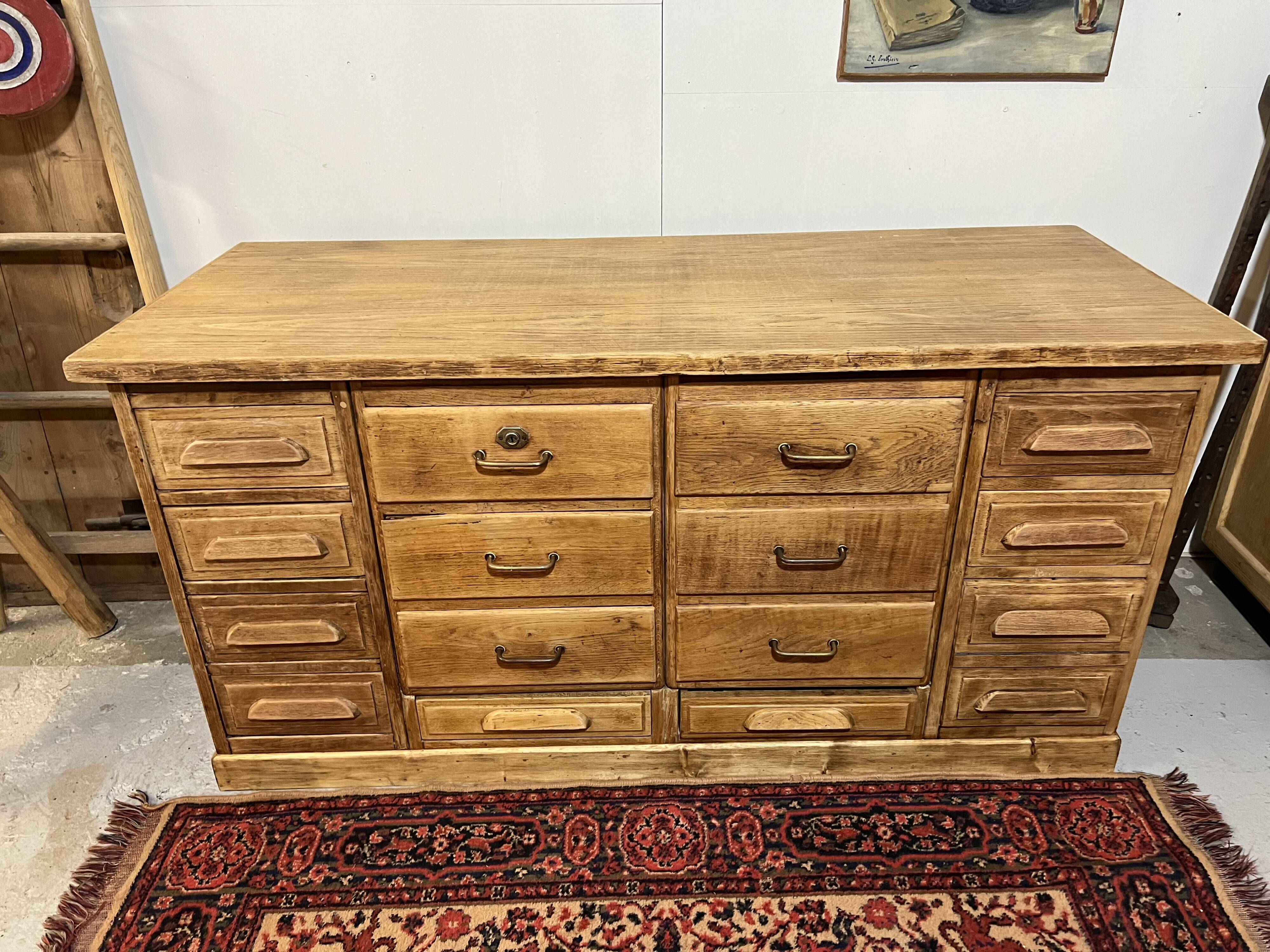 Old oak workshop drawer unit