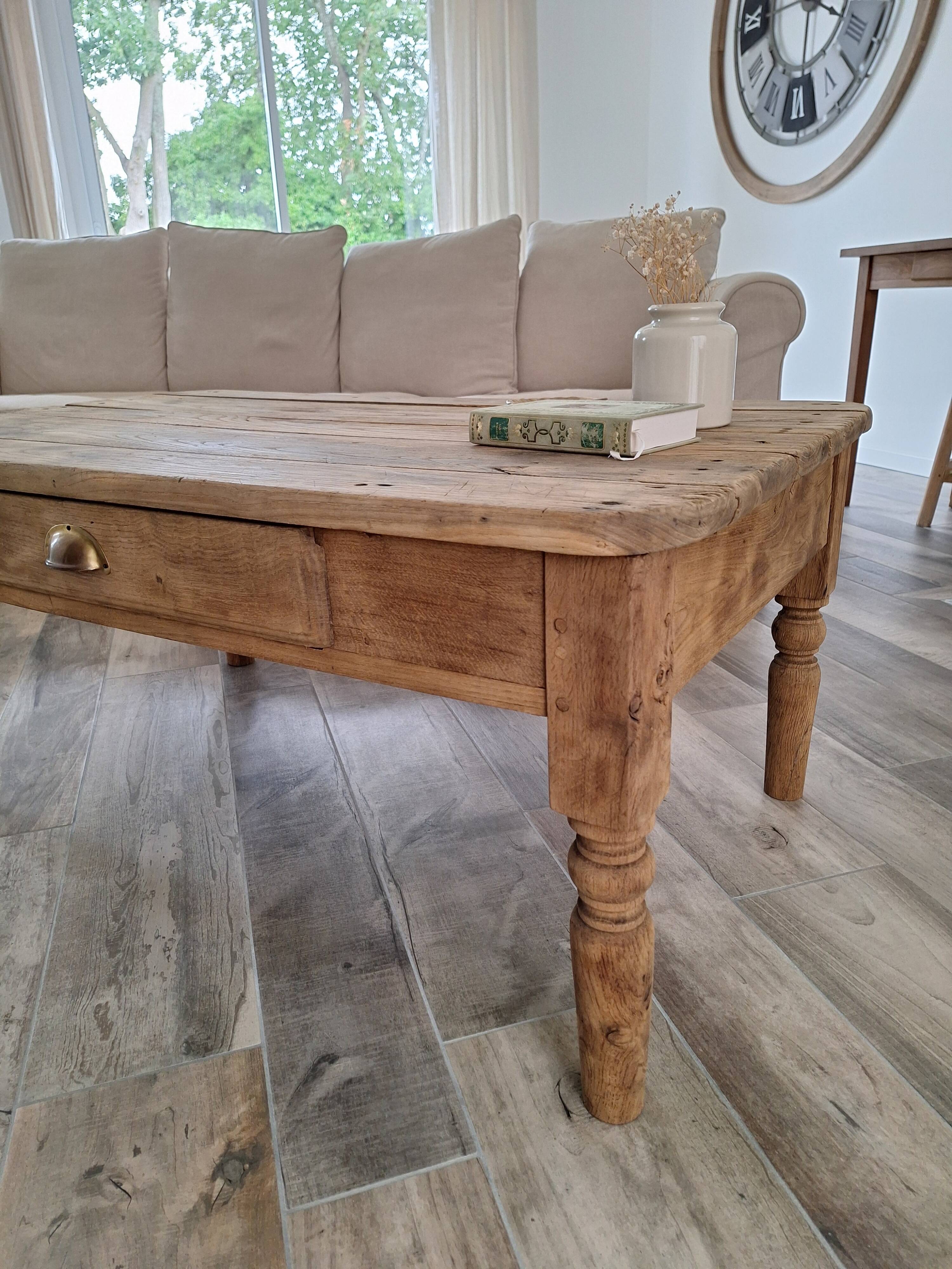 Table basse de ferme style campagne en chêne