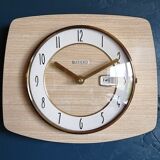 Vintage clock formica silent rectangular wall clock "bayard beige wood"