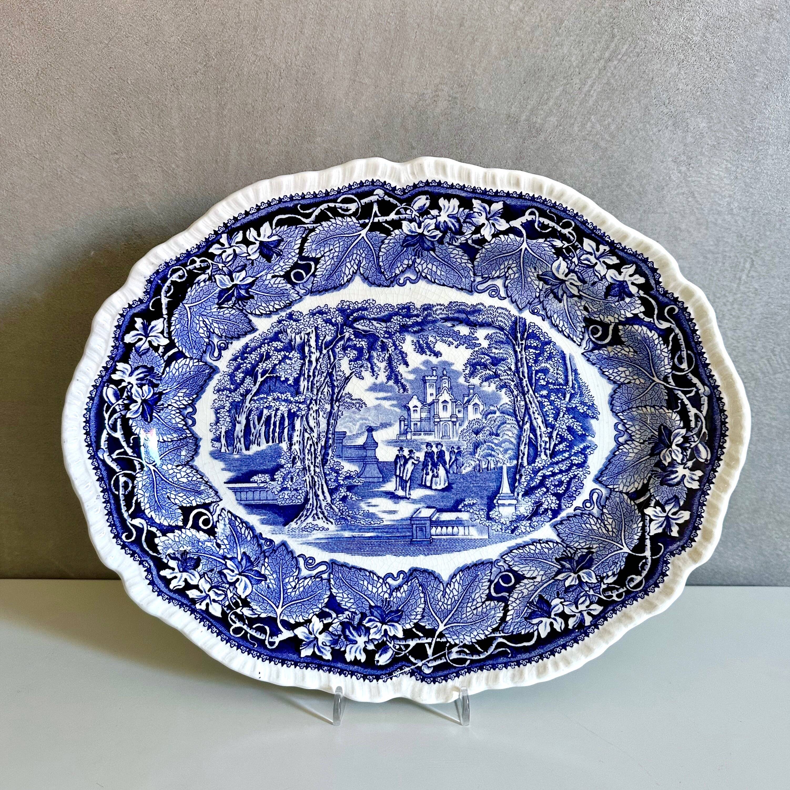 2 plats de service Mason’s Vista Blue – Faïence anglaise bleue et blanche