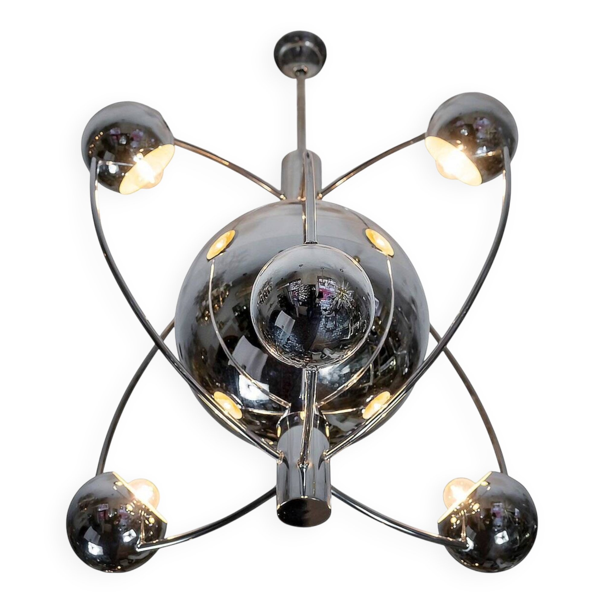 Mid-century modern space age Italian chrome chandelier, 1960