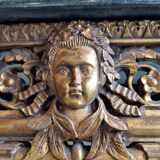 French baroque half-moon wall console with marble and six legs.