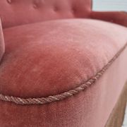 1930s, Danish 2-seater sofa, salmon pink furniture velour, ash wood.