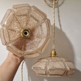 Pink art deco hanging lamp or pendant lamp in clichy glass