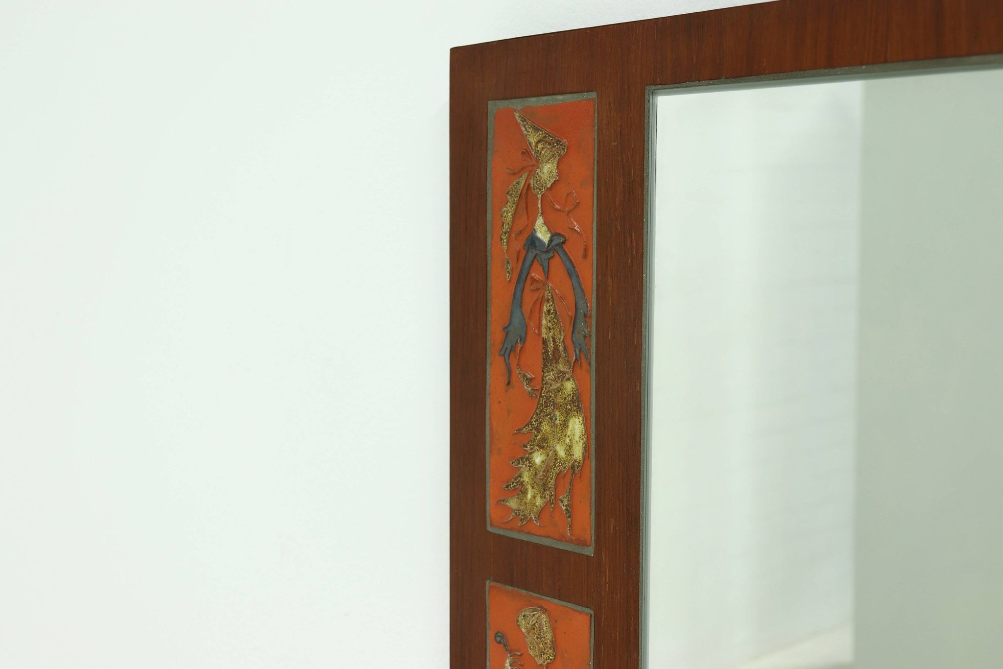 Miroir en teck et céramique par Atelier Pinson, années 1960