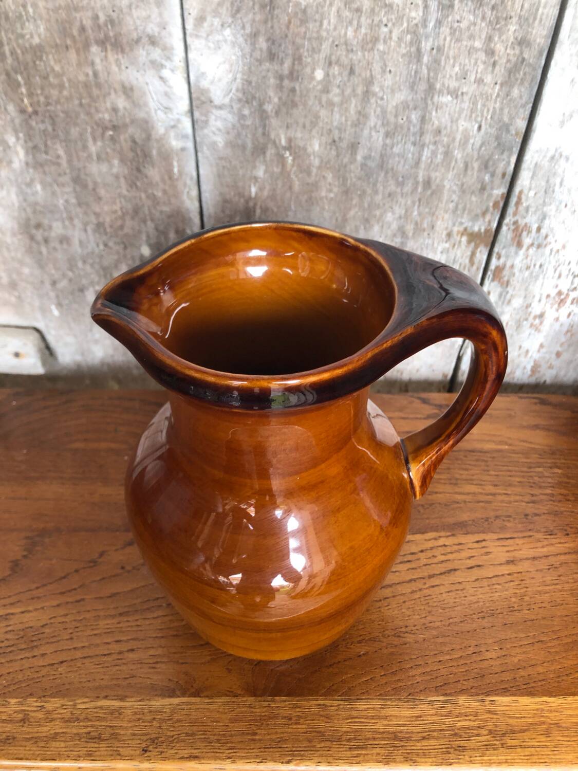 Old ST CLÉMENT vintage brown ceramic pitcher