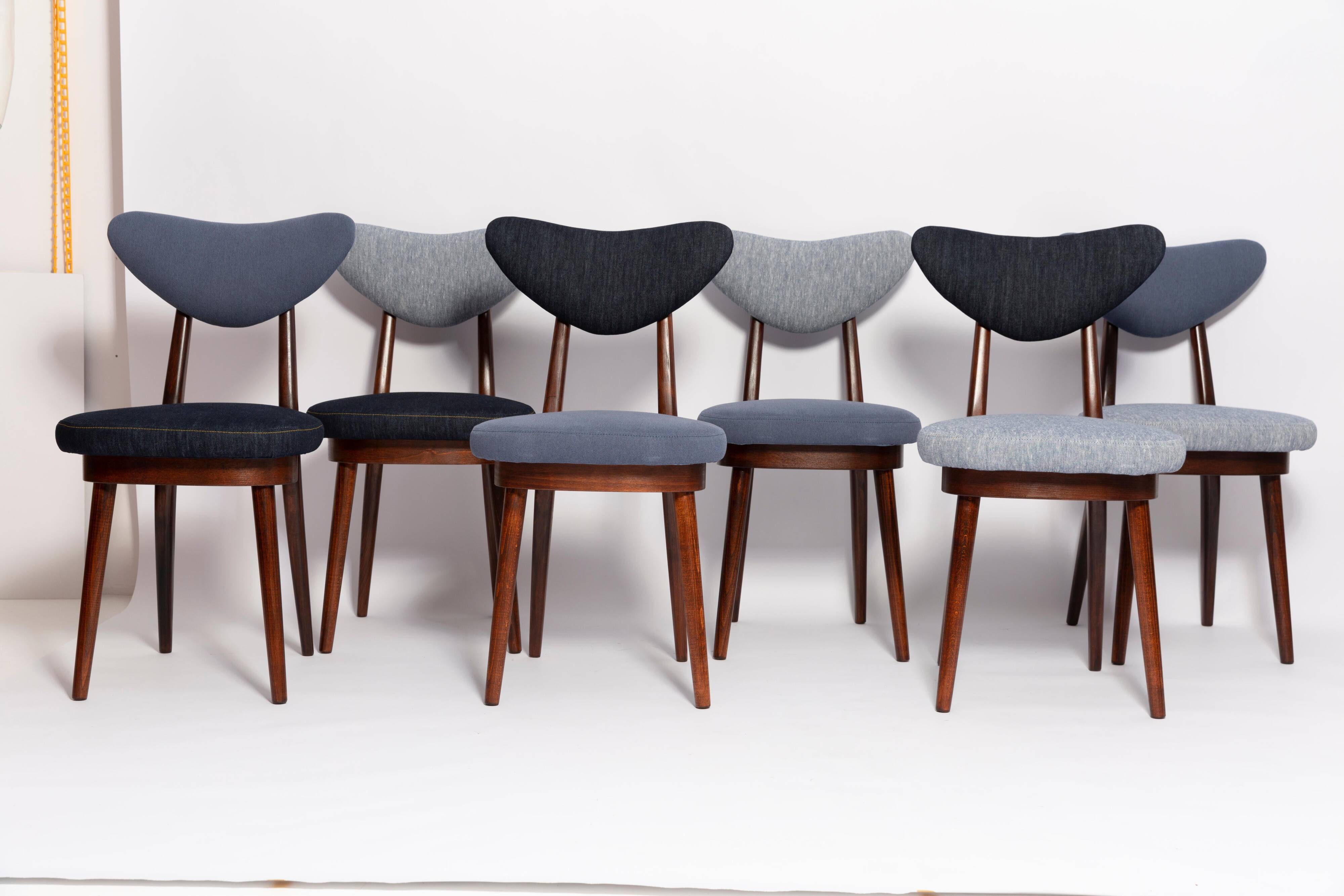Chaise cœur en denim bleu moyen et foncé, milieu du 20ème siècle, Europe