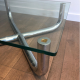 Table basse chromée à plateau de verre
