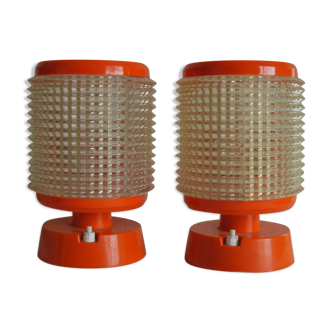 Pair of vintage orange bedside lamps