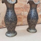 Pair of vintage painted black decor brass vase