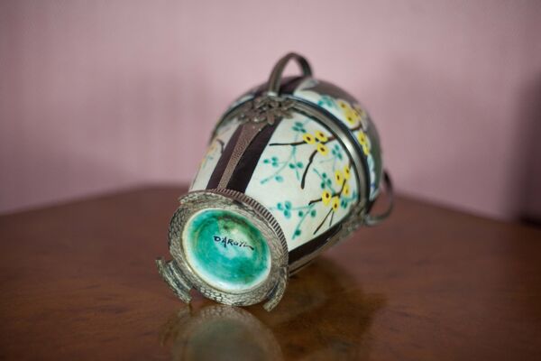 Vase ceramique avec monture argenté vase signé d'Argyl, vase Art nouveau, art déco, collection