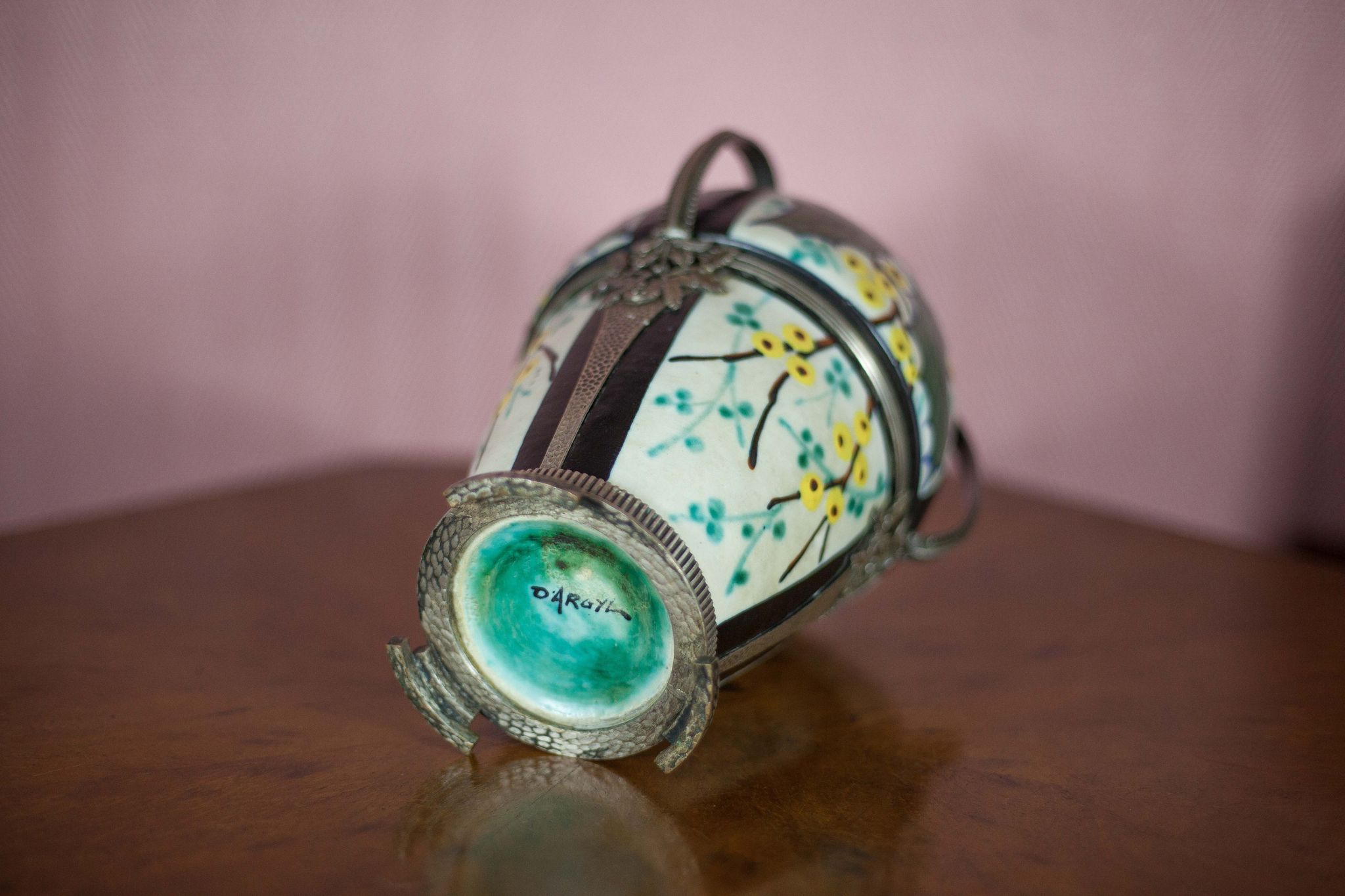 Ceramic vase with silver frame, vase signed by Argyl, Art Nouveau vase, art deco, collection