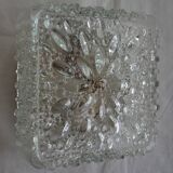 Transparent molded glass ceiling lamp – square shape – floral print.
