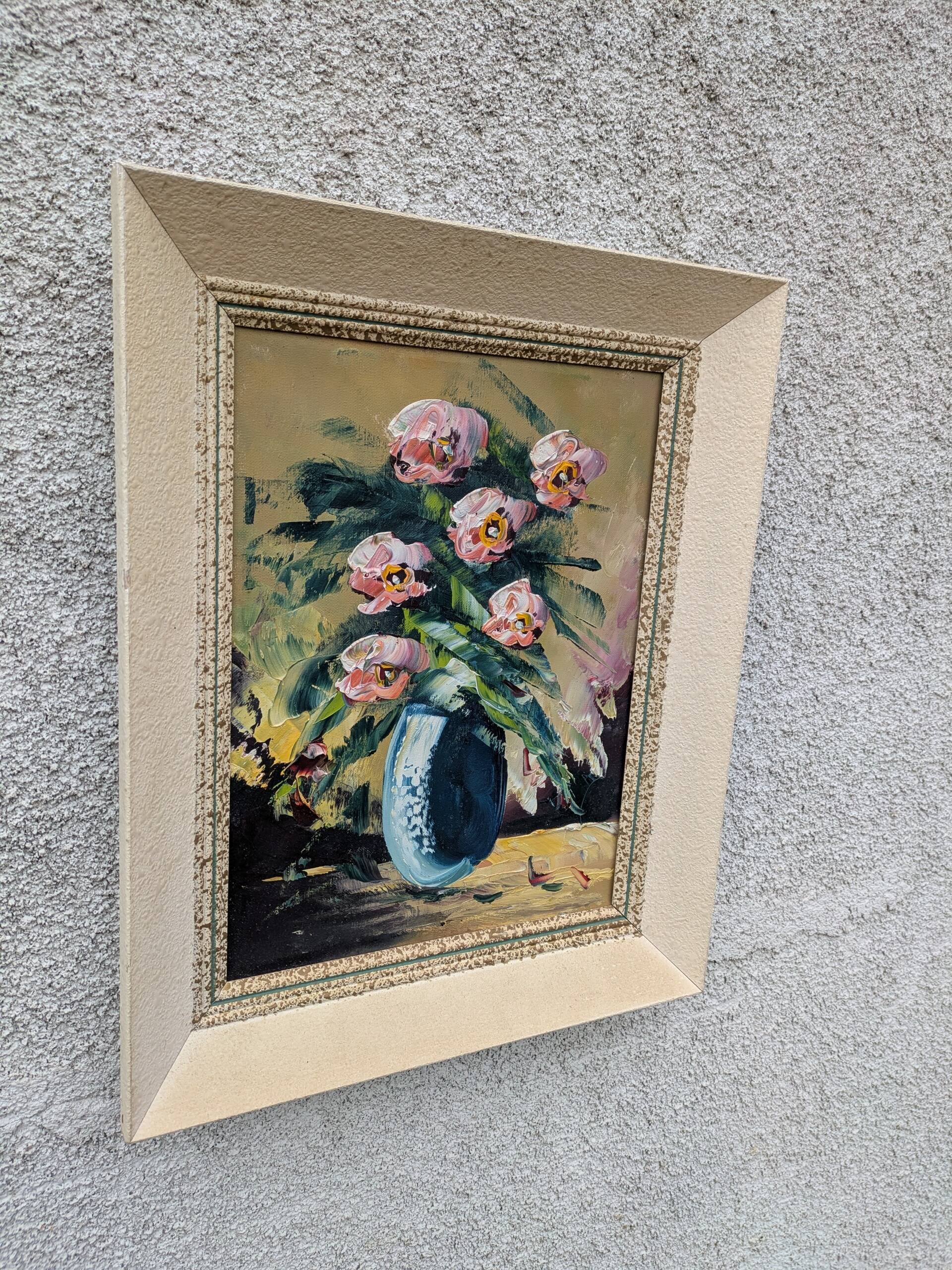 Oil on canvas, bouquet of ranunculus