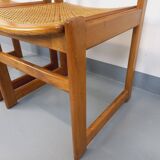 Pair of vintage sleigh chairs in beech wood and cane from the 70s