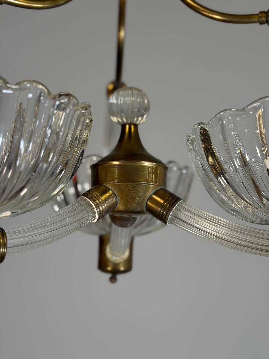 Lustre vénitien en verre de Murano et laiton , vers 1950