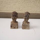 Antique Cast Iron Andirons: Bust of a Roman Emperor
