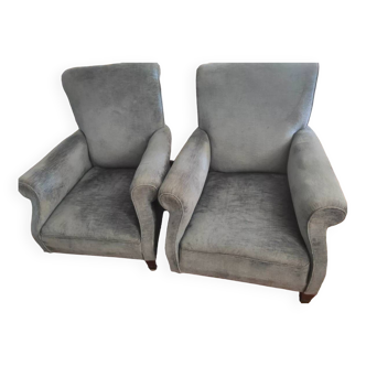 Blue velvet armchairs