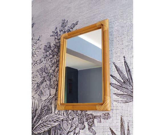 Miroir rectangulaire vintage en rotin 53x38cm