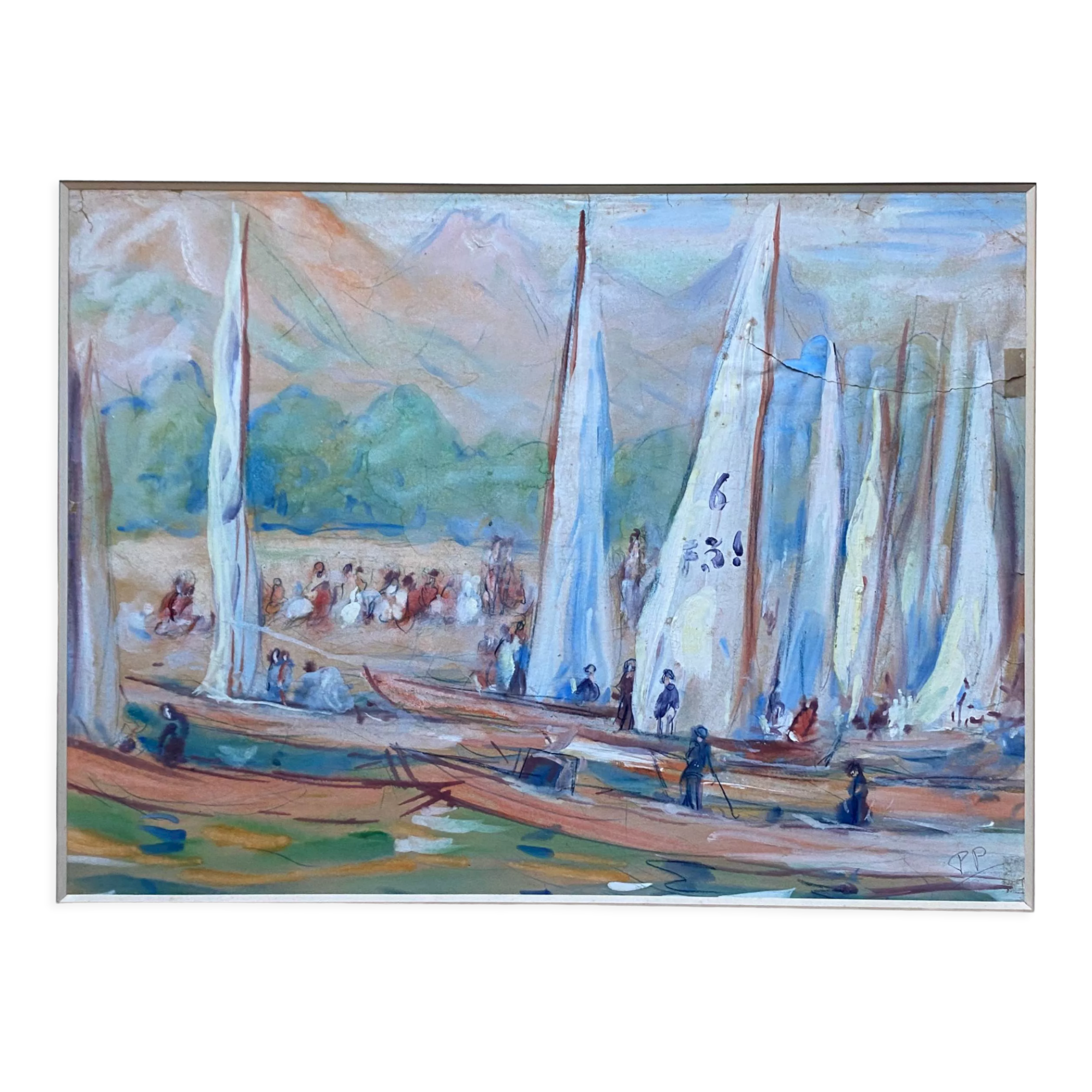 Large painting Gouache by Paul PAQUEREAU (1871-1950) "The Regattas"