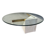 Table basse en travertin et laiton par Artedi, années 1980