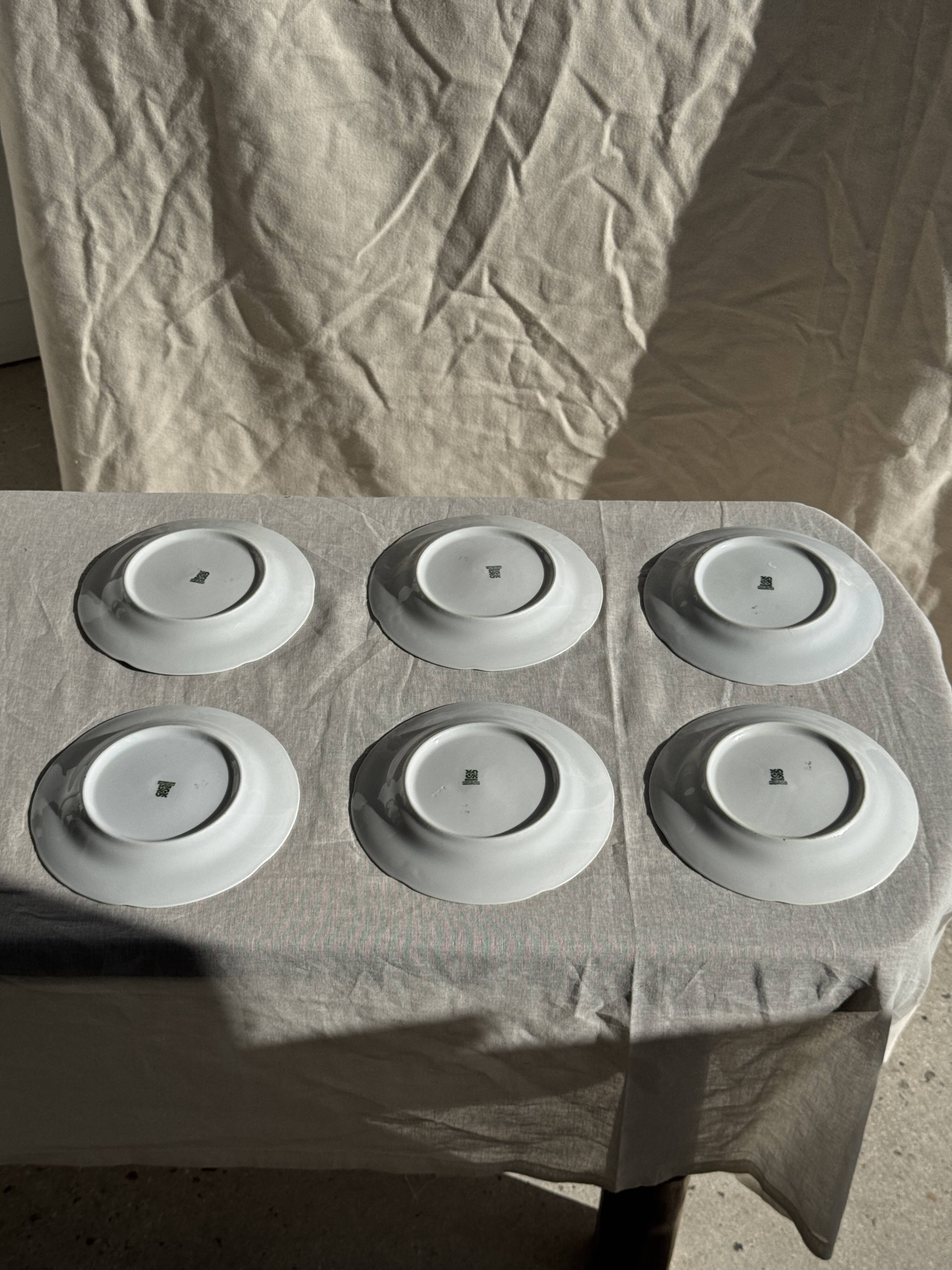 Set of 6 vintage dessert plates made in Poland with a plant motif.