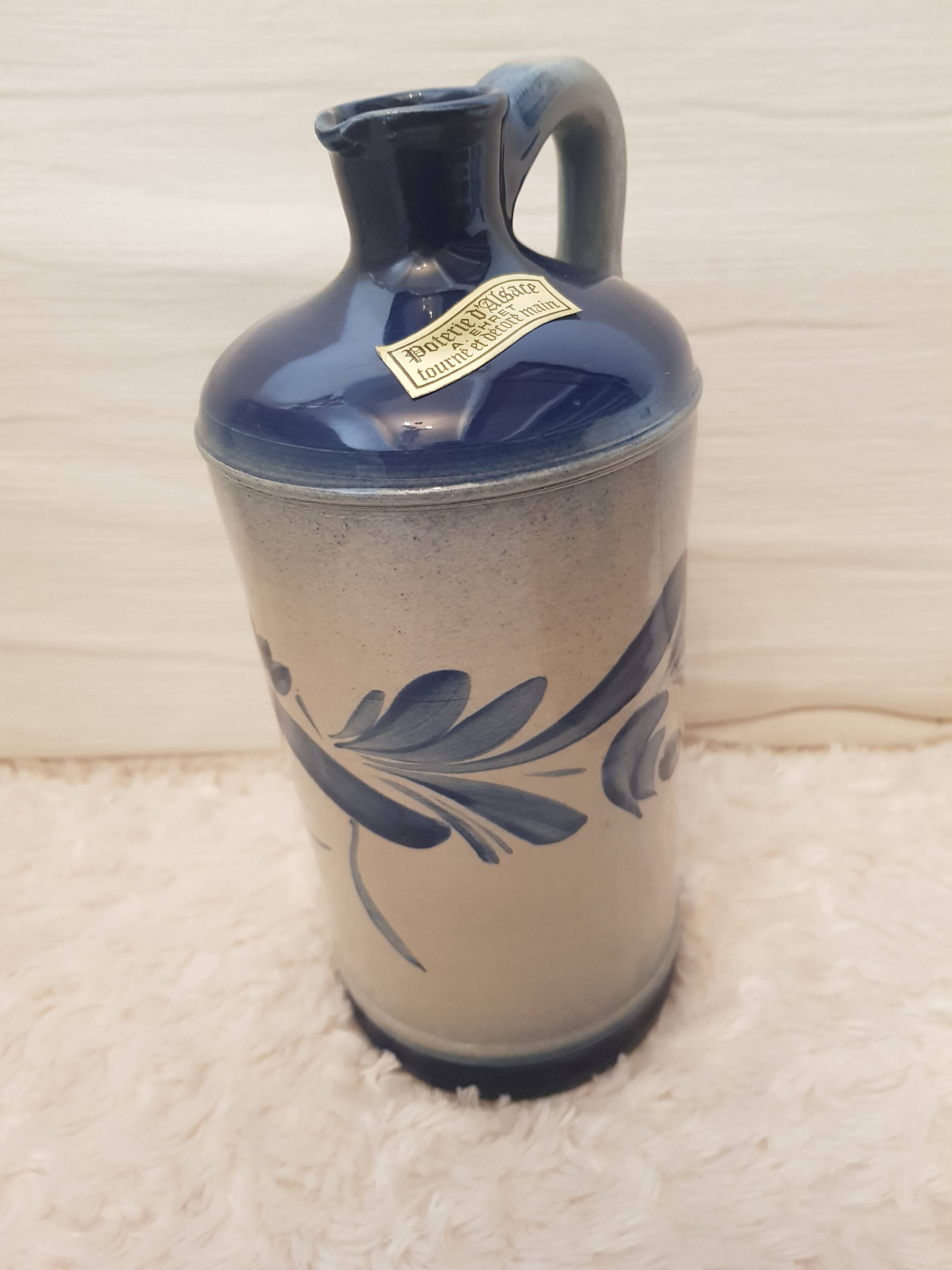 Pitcher and 8 mugs signed Anne Ehret in Alsace stoneware