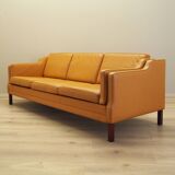 Orange leather sofa, Danish design, 1970s, production: Denmark
