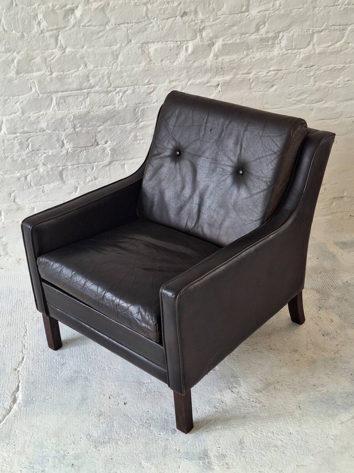 Danish mid century dark brown leather lounge chair, 1960s