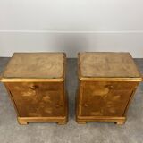 Pair of art deco burl bedside tables, 1930