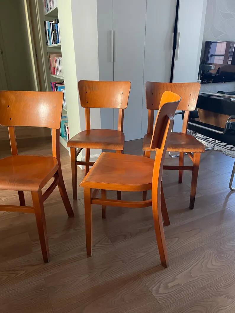 Set of 4 vintage Thonet chairs, vintage chair, dining chair - retro vintage bistro chair - signed Thonet