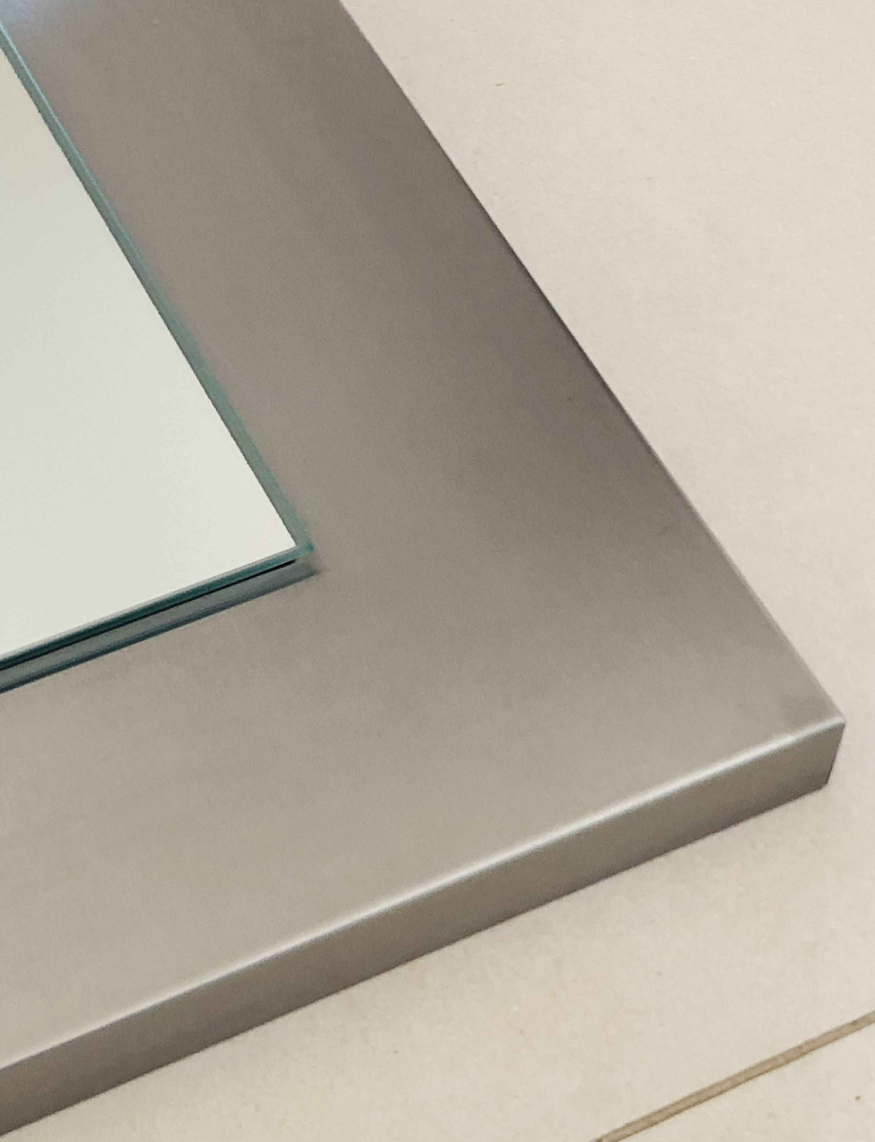 Square mirror on stainless steel base, France 1970s