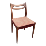 Chaise scandinave en bois palissandre 1960 / 1970 et tissu carreaux marron vintage