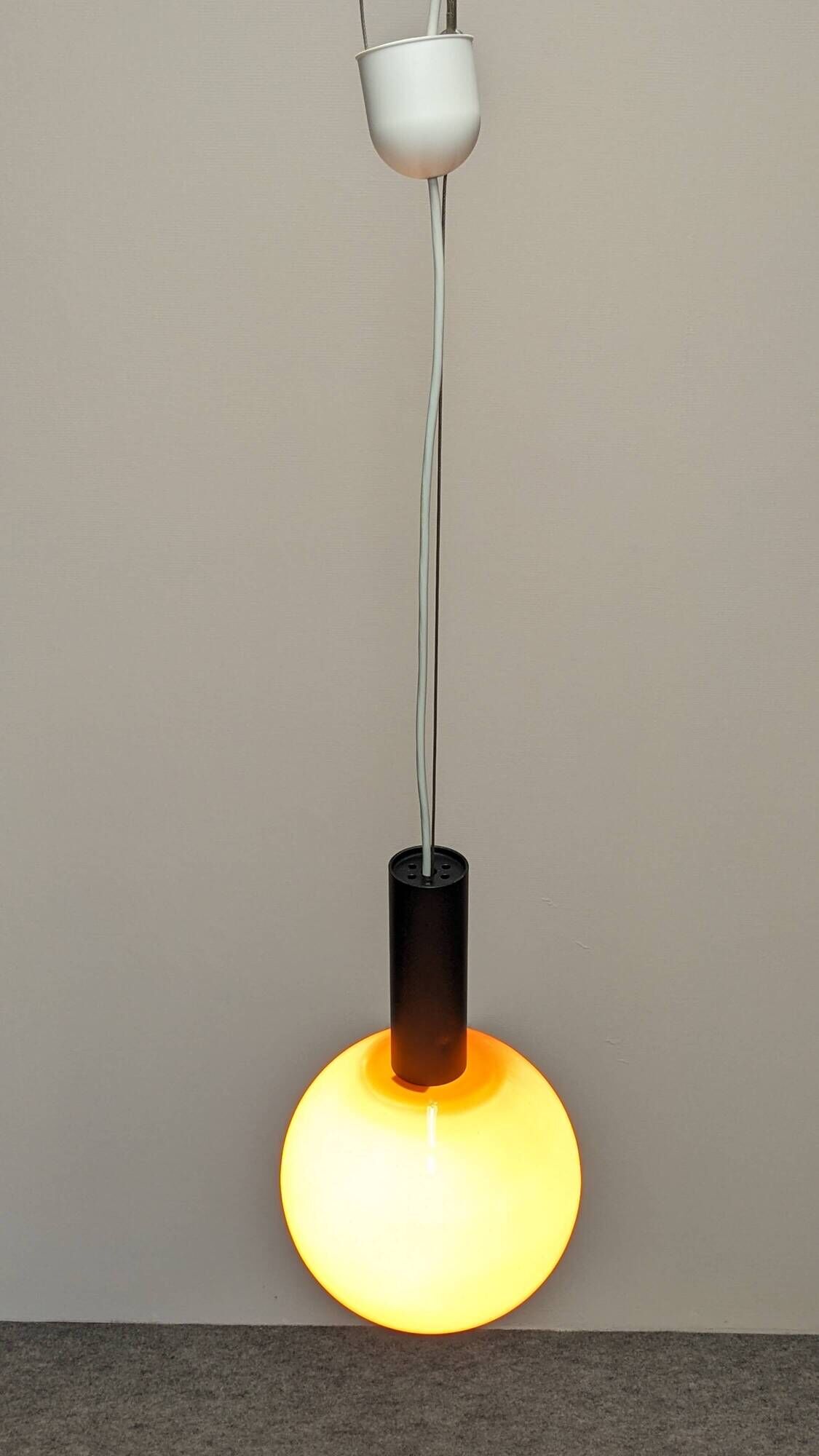 Orange opaline ball pendant light by Parscot, France circa 1970