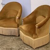 Pair of golden velvet toad armchairs 1970