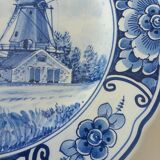Assiette ancienne hollandaise, décor moulin bleu, delft vp 220, vintage, assiette décorative de collection, assiette de dessert, pays-bas