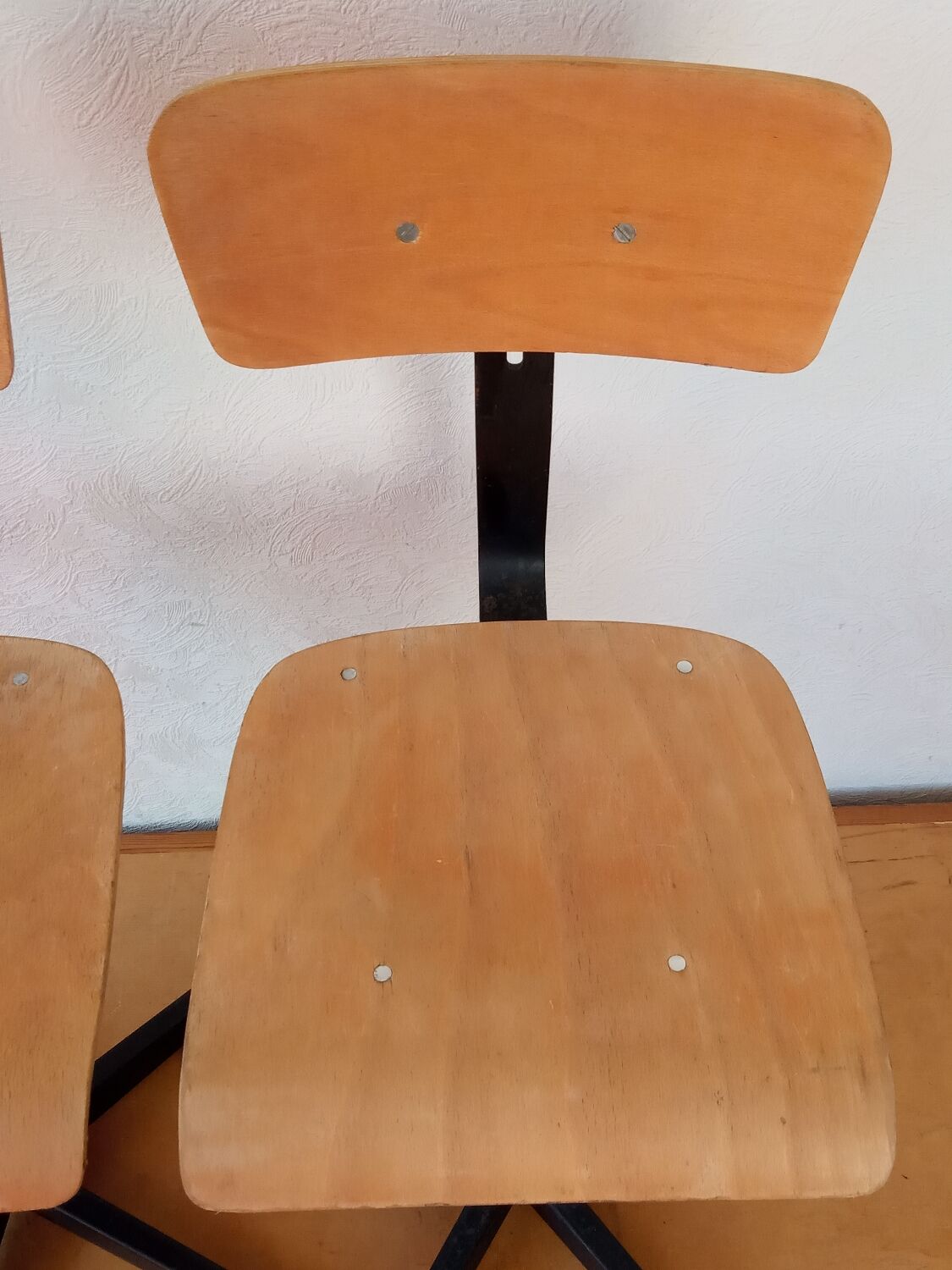 Pair of high workshop bar chairs