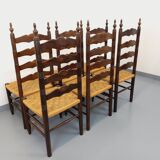 Set of 6 vintage Arts & Crafts chairs in Antonio Calligaris style in rope oak wood from the 50s