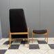 Highback chair with ottoman in black boucle